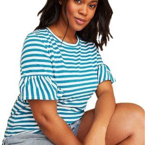 Lane Bryant Striped Shirt Modest Ruffle Sleeve